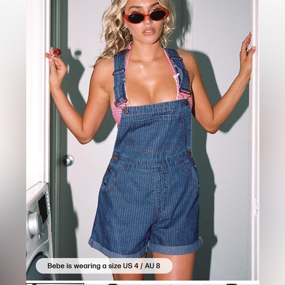 Princess Polly  Blue Denim  Kacey Overall Shorts - Picture 4 of 6